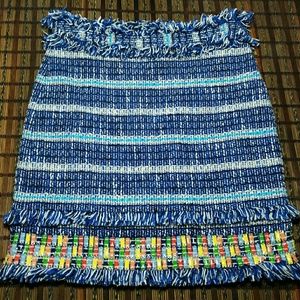 Tory Burch Nora Tweed Raw Fringe Skirt